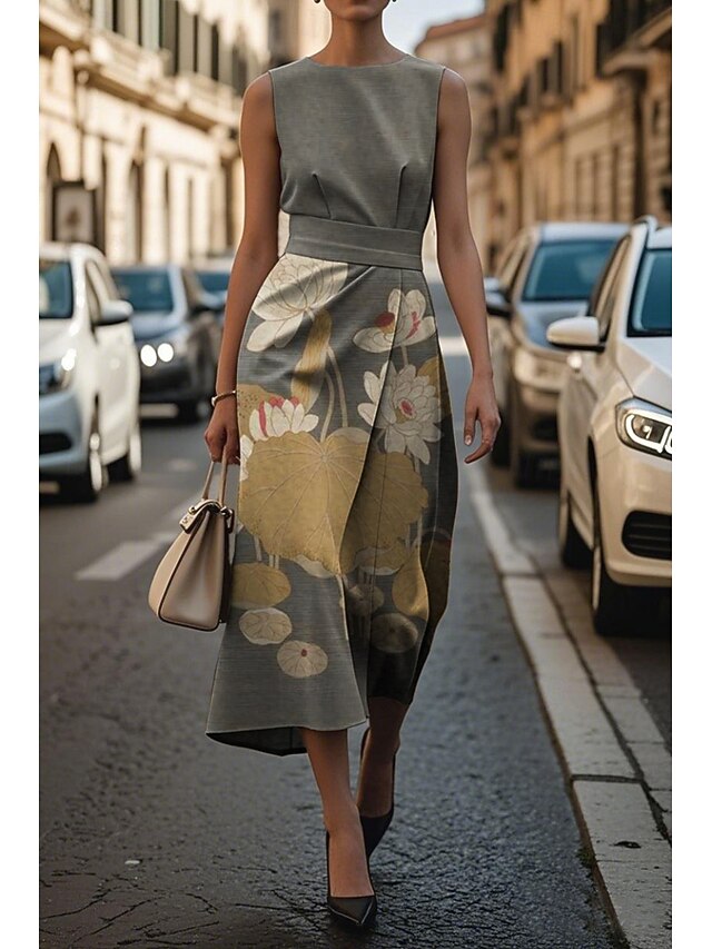 Women's Midi Dress Casual Dress Tank Dress Summer Dress Fashion Modern Daily Date Weekend Regular Fit Floral Sleeveless Crew Neck Red Rose Gray Summer4