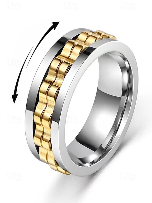  Anello girevole da uomo in acciaio inossidabile - disponibile in nero, argento e oro con design a catena per alleviare lo stress e per un uso quotidiano elegante, regalo perfetto per la festa del papà