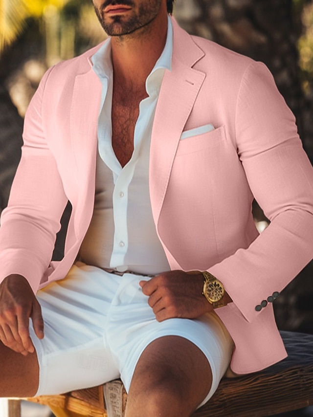  Per uomo Blazer di Lino Giacca Sportiva Moda Casual Tinta unita Blazer Giallo Rosa Azzurro cielo Vestibilità standard Monopetto Un Bottone