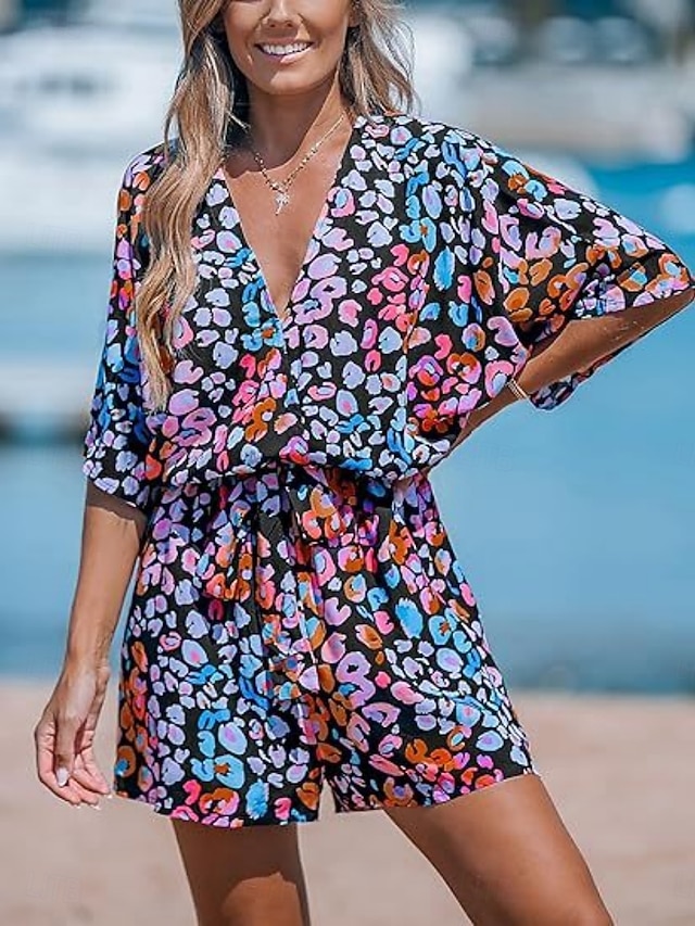  Mujer Normal Mono Activo Geométrico Manga 3/4 Escote en Pico Estampado Vacaciones Diario Ajuste regular Rosa Azul Piscina Morado Verano