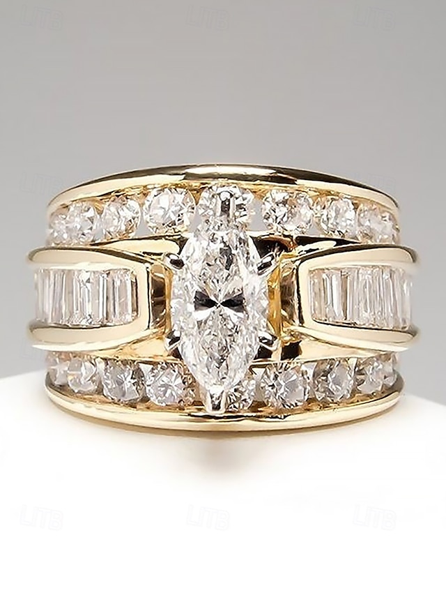  Dames vergulde marquise geslepen kristallen ring – elegante statement sieraden voor bruiloften, verlovingen en avondfeesten