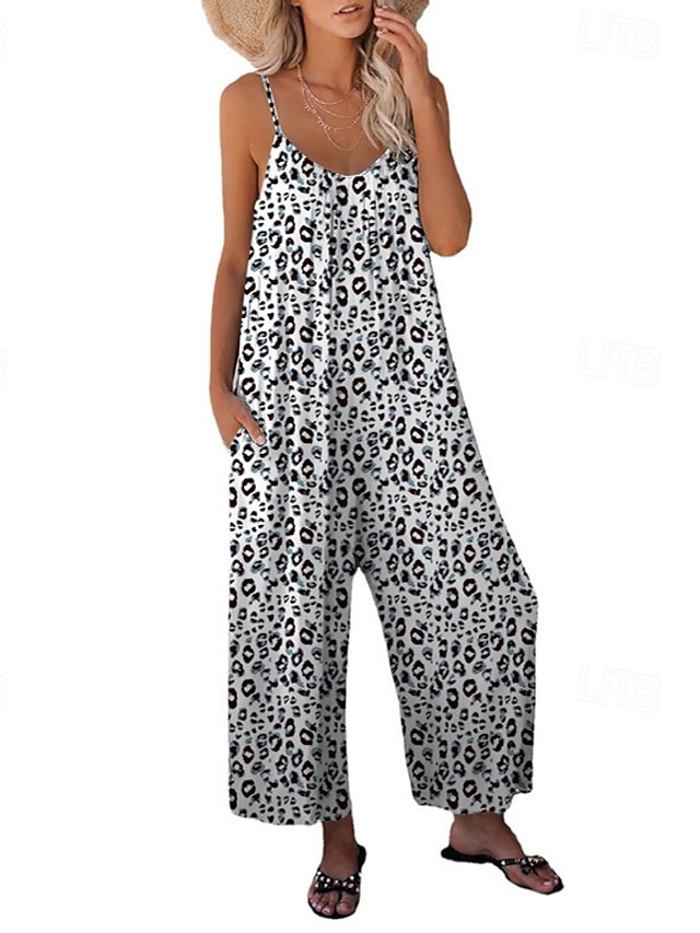  Mujer Normal Mono Ropa de calle Leopardo Sin Mangas Escote en Pico Bolsillo Estampado Diario Festivos Ajuste regular Rosa Azul Real Marrón claro Verano
