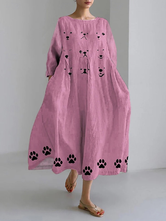  Women's Maxi Dress Sundress A Line Dress Summer Dress Vacation Casual Beach Daily Holiday Going out Loose Fit Graphic Animal Long Sleeve Crew Neck Boat Neck Pink Blue Brown Summer Spring