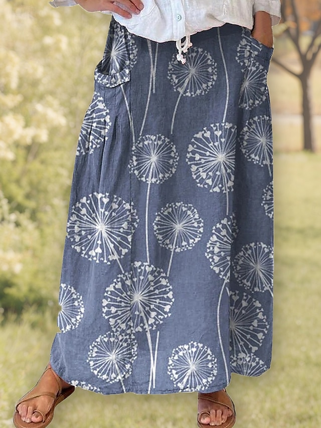  Dame الالتفاف A-linje Bohem Årgang Fritid Maksi Høy Midje Skjørt Blomster Lomme Trykt mønster Mikroelastisk Gate Daglig Hvit Blå Grønn Grå Sommer Polyester Bomullsblanding
