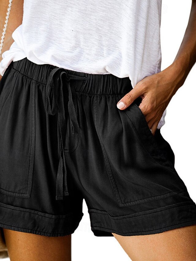  Mulheres Calças inspiradas em linho Calção Calças Moda Roupa de rua Curto Natural Tecido Bolsos Design de cordão elástico Confortável Exterior Ao ar livre Rua clarete Azul Verde Depressão Azul marinho