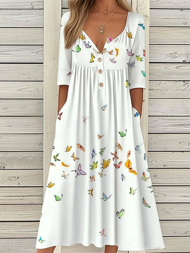Women's Midi Dress Casual Dress Sundress A Line Dress Summer Dress Vacation Casual Beach Holiday Loose Fit Floral Graphic Short Sleeve Crew Neck White Pink Blue Summer4