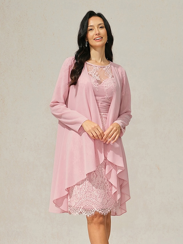  Dámské Mini šaty Krajkové šaty Elegantní Koktejlový večírek Běžný Pevná barva Krátký rukáv Tričkový Růžová růžová Léto Jaro