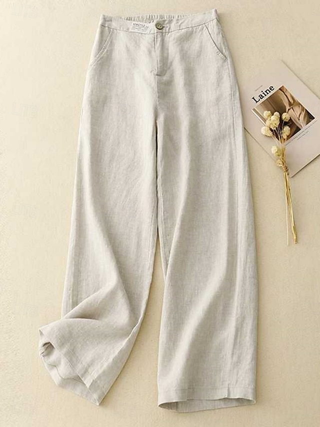  Per donna Pantaloni in cotone e lino Gamba larga Chinos Vacanza Stile Etnico Essenziale Lunghezza intera Vita Alta Semplice Tasca Comodo Morbido Confortevole Micro-elastico All'aperto Streetwear Nero