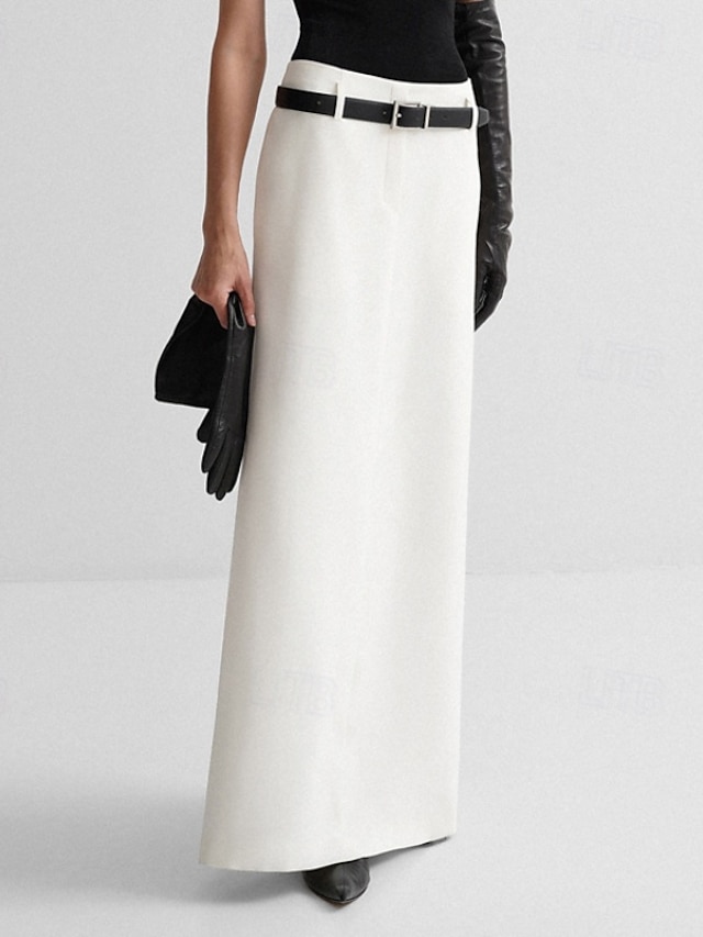  Pentru femei Fustă Modă Maxi Talie Medie Fuste Simplu Varfuri despicate Micro-elastic Vacanță Stradă Alb Vară Poliester