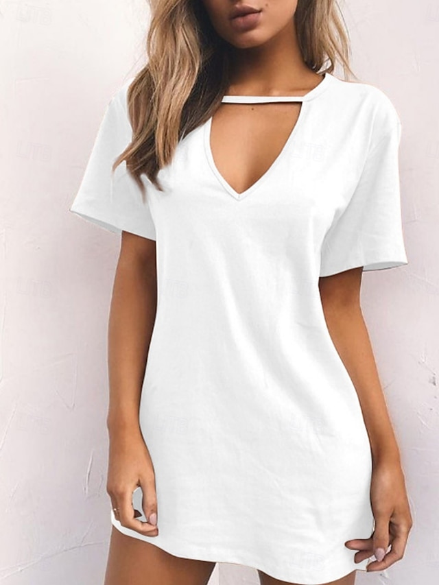  Pentru femei Rochie Mini Rochii Tricou Rochie de vară Casual Zilnic Fit regulat Simplu Manșon scurt În V Negru Alb Maro Trifoi Vară