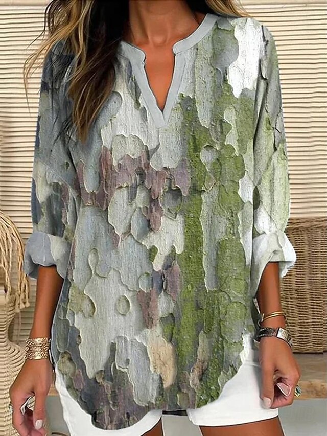 Women's Blouse Tunic V Neck Long Sleeve Boho Casual Tops Graphic Striped Elegant Stylish Regular Tops Daily Print Pink Blue Green4