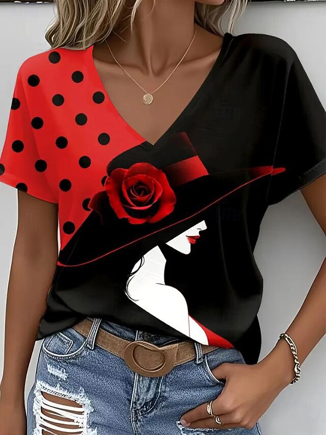 Women's T Shirt Ombre Graphic Fashion Hawaiian Casual Short Sleeve Long Sleeve V Neck Regular Tops Daily Going out Weekend Print Red Summer Spring3