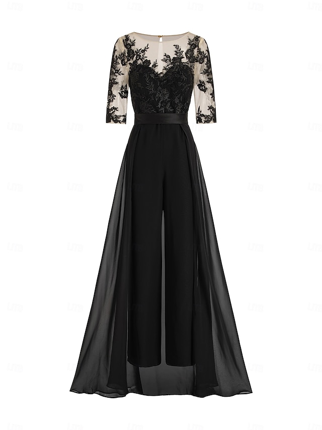 V-Neck Feathers Sleeves Ankle-Length Mother Of The Bride Jumpsuit with Bowknot main image 1
