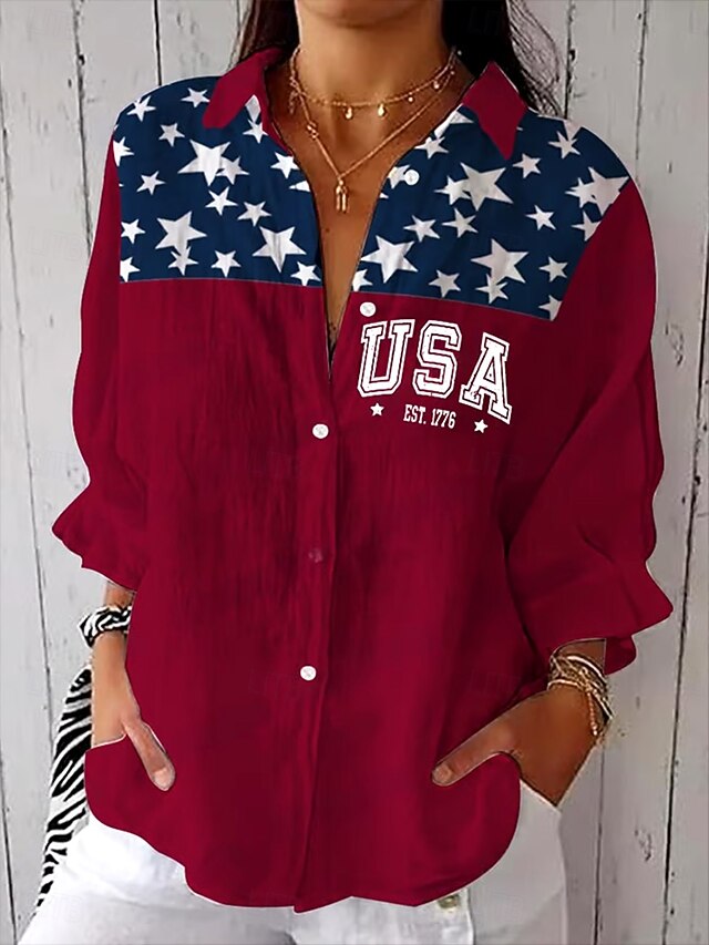 Women's Patriotic Shirt Graphic Flag USA Vintage Tropical Daily Regular Tops Daily s Print Red Spring4