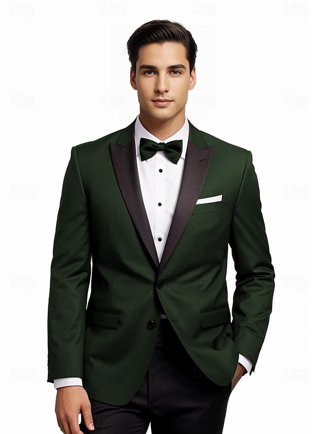  Men's Wedding Party Tuxedos Homecoming Grape Purple Dark Green Formal Solid Colored Standard Fit 2 Piece Single Breasted Two-buttons