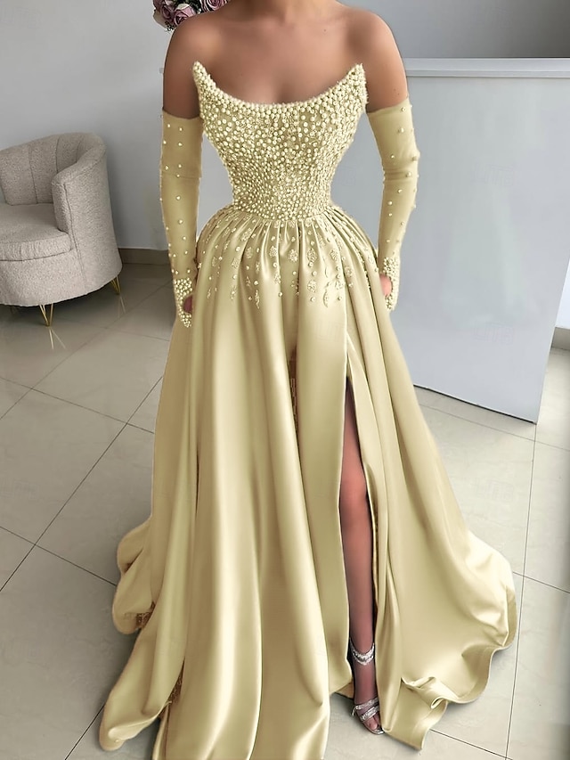  Vestido A-Line de Festa Noturna Elegante Formal Comprimento de Chão Sem Mangas Decote Coração Lantejoula com Glitter