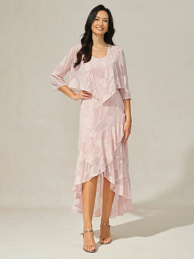  Per donna Abito maxi Abito con balze Elegante Matrimonio Ospite di nozze Festa serale Floreale Senza Maniche Collo a U Rosa Estate Primavera