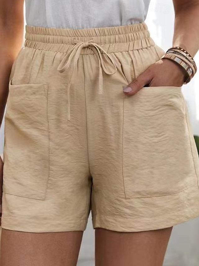  Femmes Shorts Slacks Streetwear Occasionnel Court Naturel Uni Avec Poches Conception à cordon élastique Confortable Extérieur Sortir Abricot Jacinthe Noir Blanche Été Coupe régulière