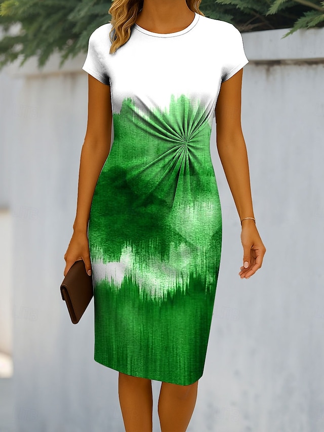  Naisten Midimekko Kotelomekko Bodycon mekko Juhla Boheemi Päivittäin Normaali Ombre Kuvitettu Abstrakti Lyhythihainen Tiukka pyöreä kaula-aukko Rubiini Sininen Purppura Apila Kesä Kevät