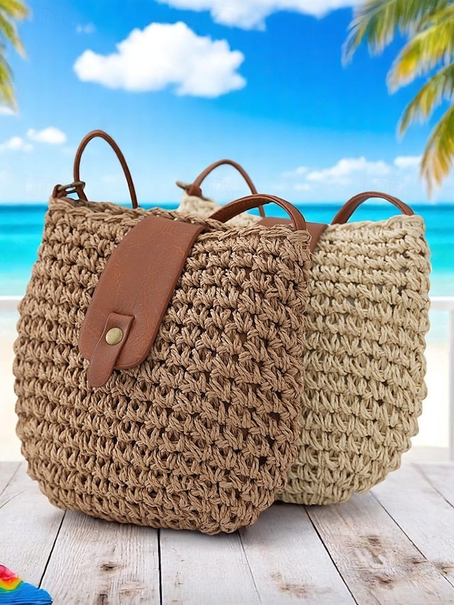  damska pleciona słomiana torba typu crossbody ze skórzanym paskiem - szykowna torebka w stylu boho na lato, plażę i niezobowiązujące wyjścia