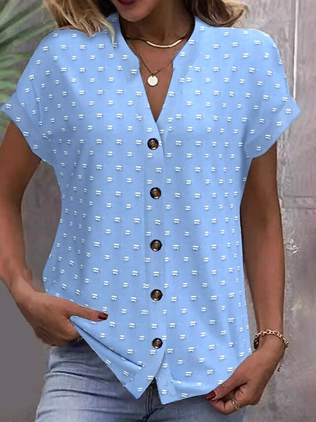 Women's Shirt Button Down Blouse Solid Color Vintage Stylish Casual Short Sleeve Shirt Button Down Blouse Collar Regular Tops Daily Buttons Ring Light Green Blue Khaki Summer4