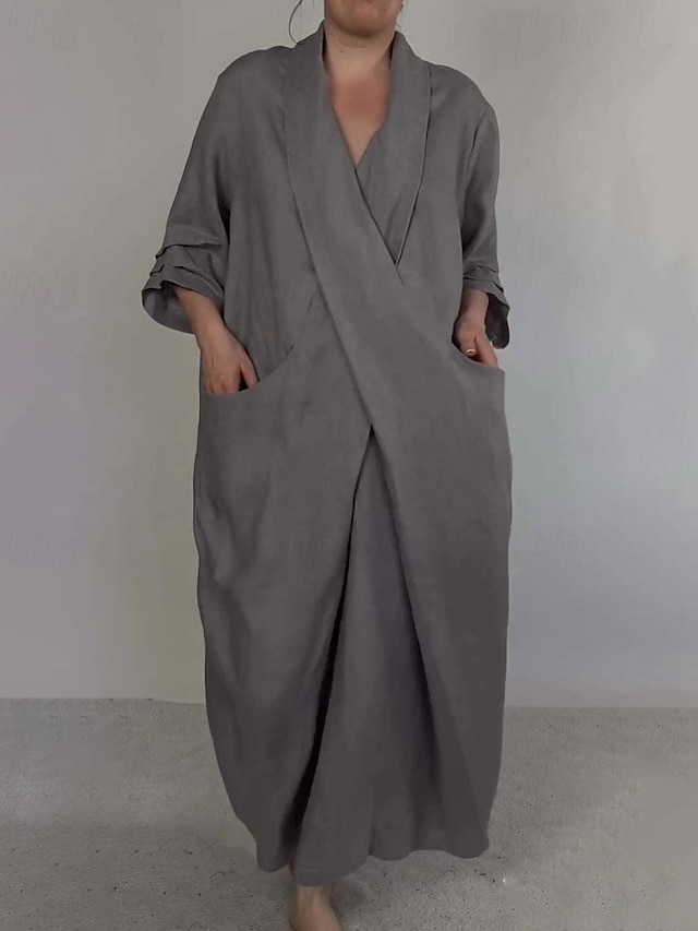  Per donna Abito Lungo Maxi Abito Abito in cotone e lino Moda Moderno All'aperto Vacanza Ferie Vestibilità regolare Semplice Mezza Manica Scollo a V Nero Bianco Blu Viola Estate