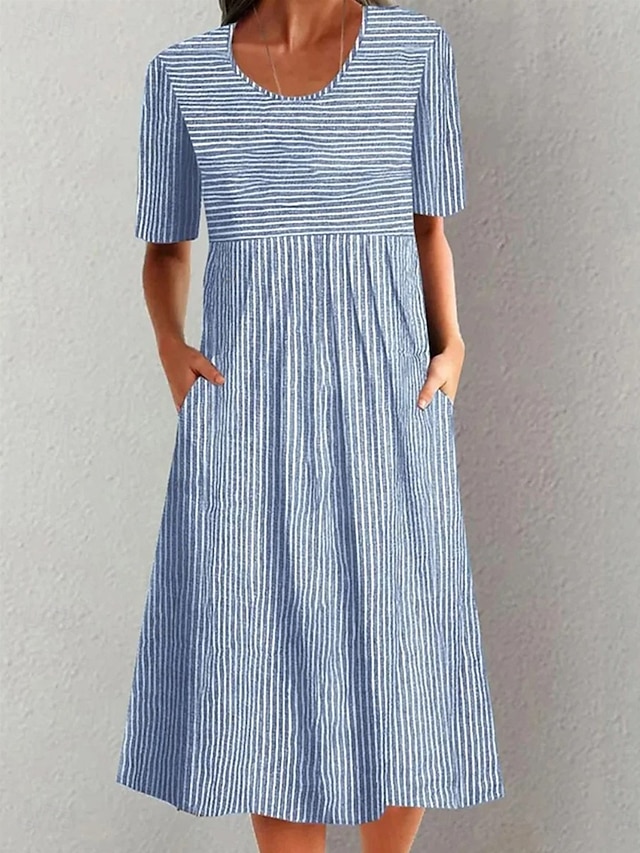  Pentru femei Rochii Midi Rochie A line Rochie de vară Vacanță Casual Zilnic Concediu Potrivire Largă Grafic Geometric Dungi Manșon Jumate Stil Nautic Albastru piscină Gri Vară