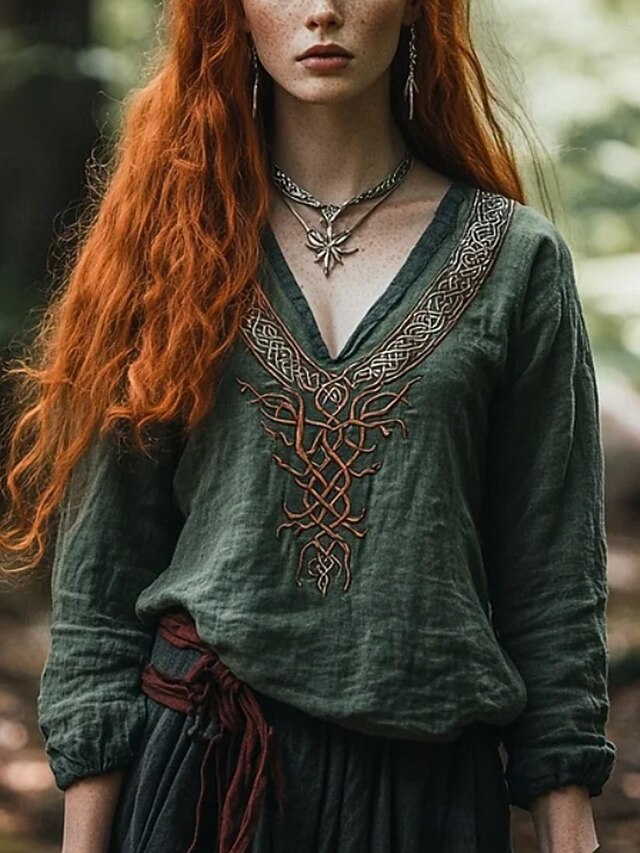 Women's Blouse Floral Graphic Geometric Bohemia Vintage Daily 3/4 Length Sleeve Crew Neck Boat Neck Regular Tops Daily Holiday Vacation Wear Print Sage Green Summer Spring3