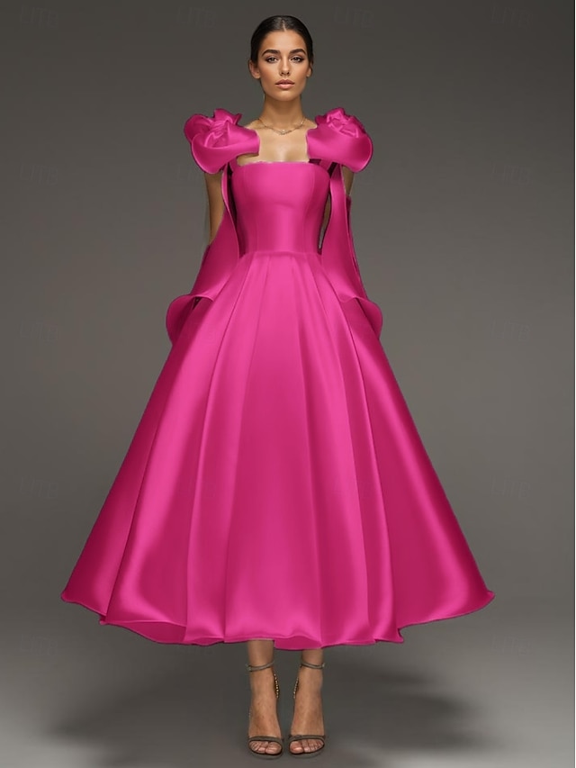  A-Linie Cocktailkleider Elegant Formale Hochzeit knöchellang ärmellos Spaghettiträger Kleid Satin mit Schleife(n)