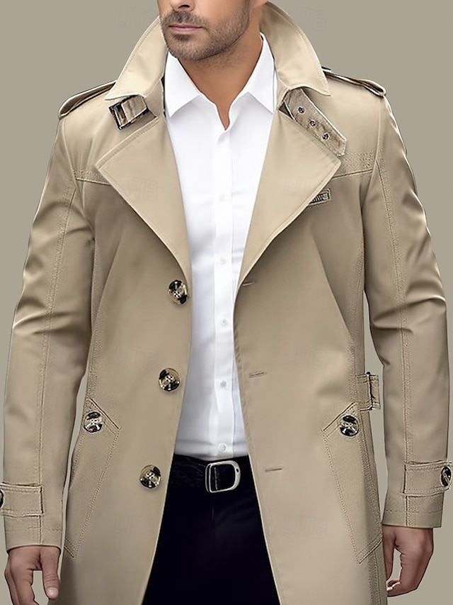  Homme Veste de transition Trench Extérieur Toutes saisons Polyester Coupe-Vent Vêtements d'extérieur Vêtement Tenue Streetwear Uni Poche Avant Revers Simple Boutonnage