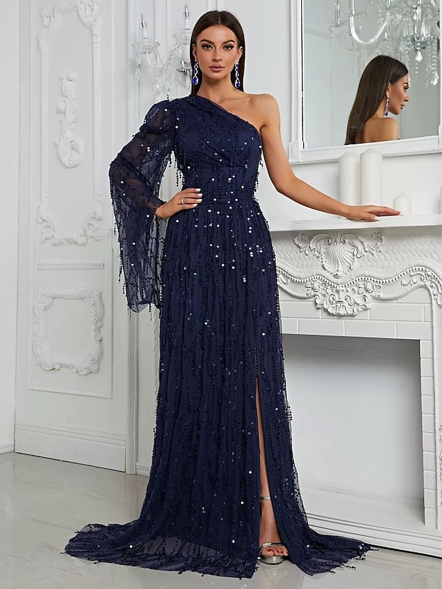  funkelnde Pailletten-Brautkleider mit Quaste in Farbe, formelle Brautkleider, A-Linie, eine Schulter, ärmellos, bodenlang, Tüll-Brautkleid 2025