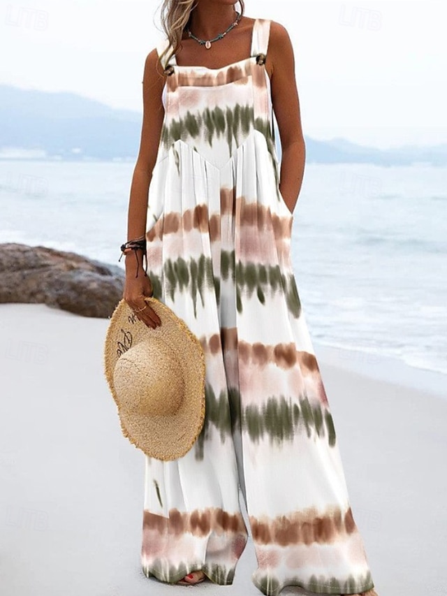  Damen Jumpsuit Latzhose Streetwear Blumenmuster Ärmellos U-Ausschnitt Taschendruck Alltag Ausgehen Regular Fit Rosa Braun Beige Sommer