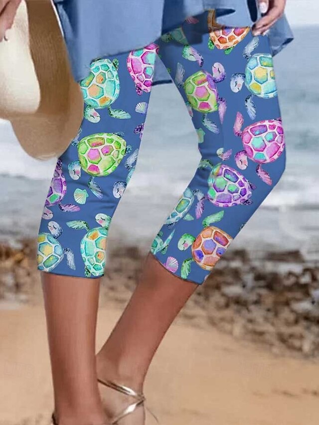  Dame Capri bukser Slacks Leggins Gade Afslappet Calf-længde Naturlig Blomstret Trykt mønster comfy Udendørs udendørs Ferie Afslappet / Hverdag Sort Hvid Blå Grøn Sommer Regulær