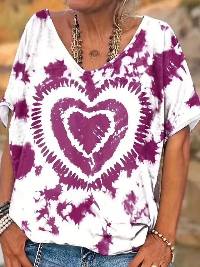  Pentru femei Tricou Cravată Modă Modern Manșon scurt În V Topuri obișnuite Zilnic Peteci Imprimeu Roșu-aprins Mov Fucsia Trifoi Vară