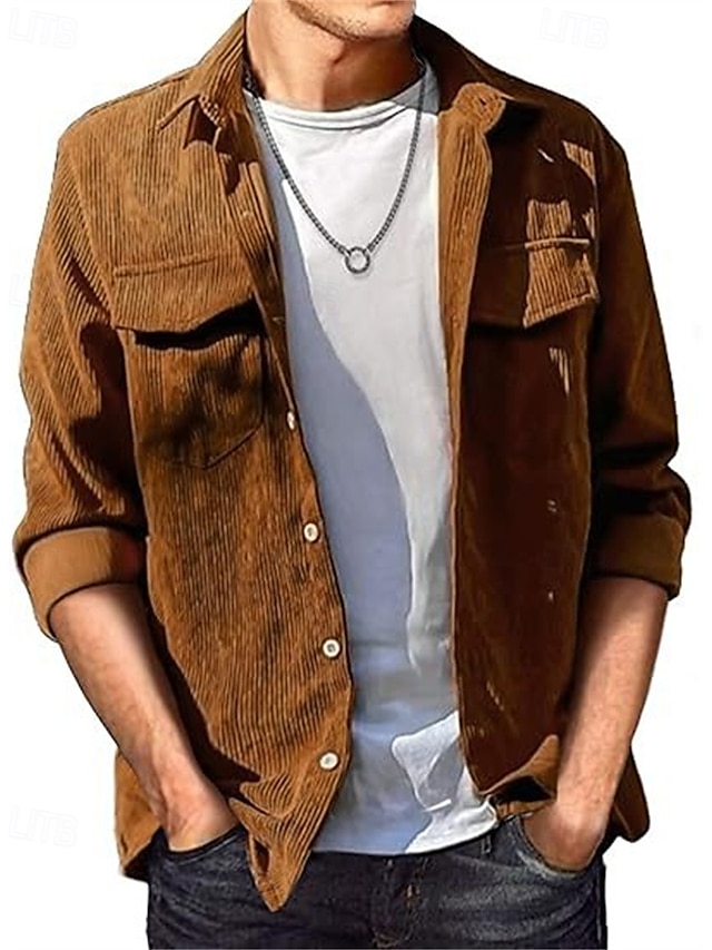  Per uomo Giacca Camicia Giacca di transizione Quotidiano Leggero Tasca Primavera Autunno Semplice Casual Bavero Regolare Nero Verde militare Caffè Giacca