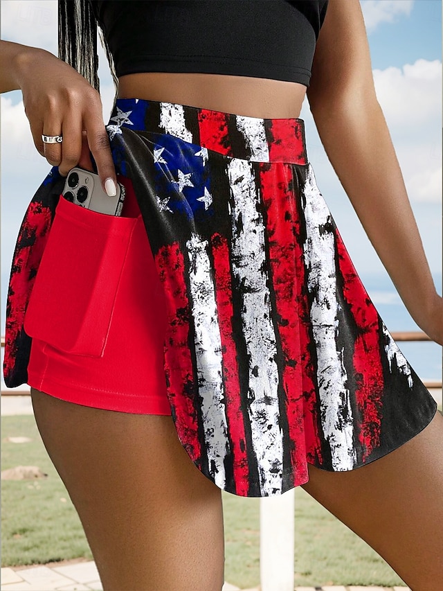  Kvinners patriotiske skjørt mote uformell mini høy midje skjørt grafikk stretchy daglig svart rød blå sommer polyester