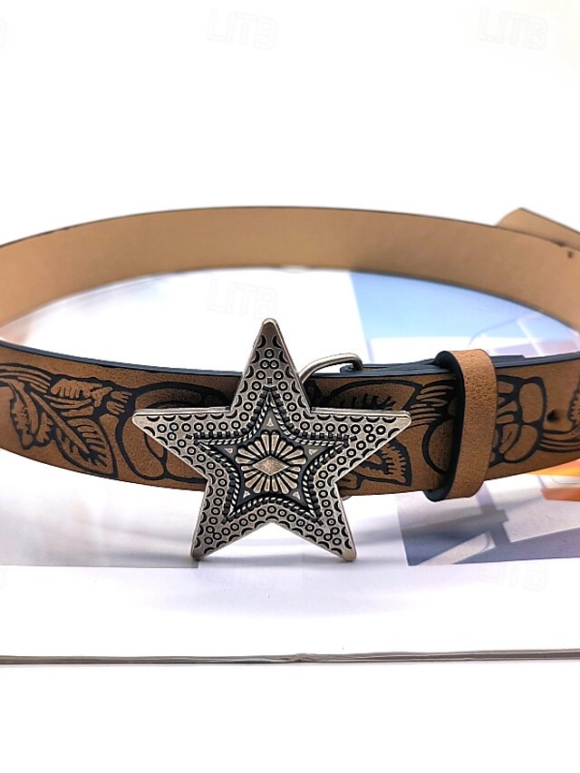  Homme Ceinture Ceinture Taille Marron Alliage Durable Ajustable Floral Extérieur Quotidien