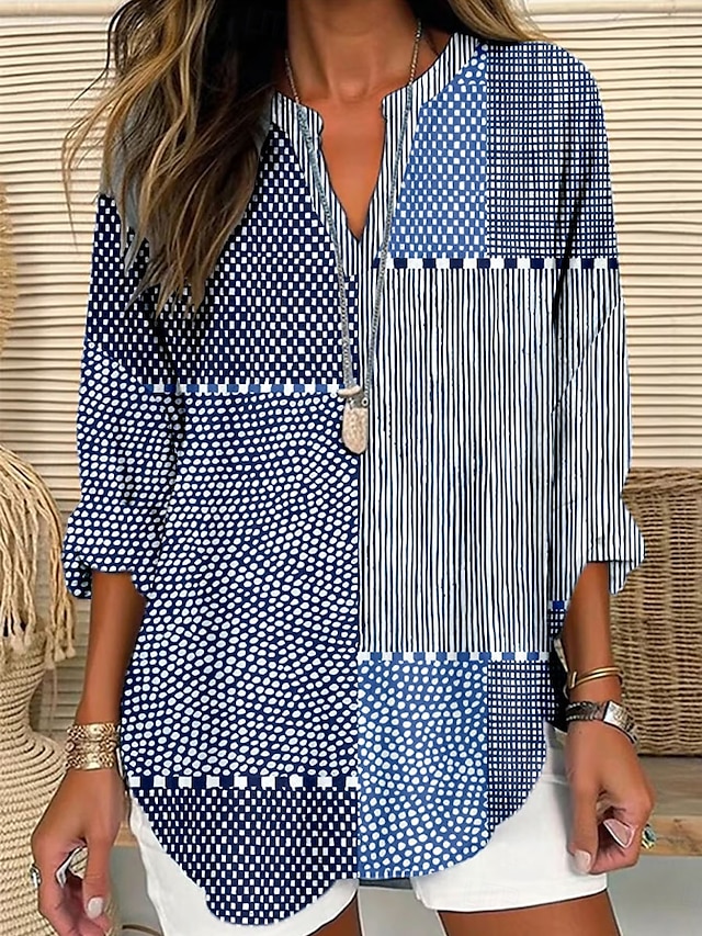  Blusa da Donna Maniche Lunghe Tunica Tops Graphic Geometrico Pois Elegante Stile A V Regular Tops Stampa Giornaliera Rosa Blu Arancione Verde Estate Primavera