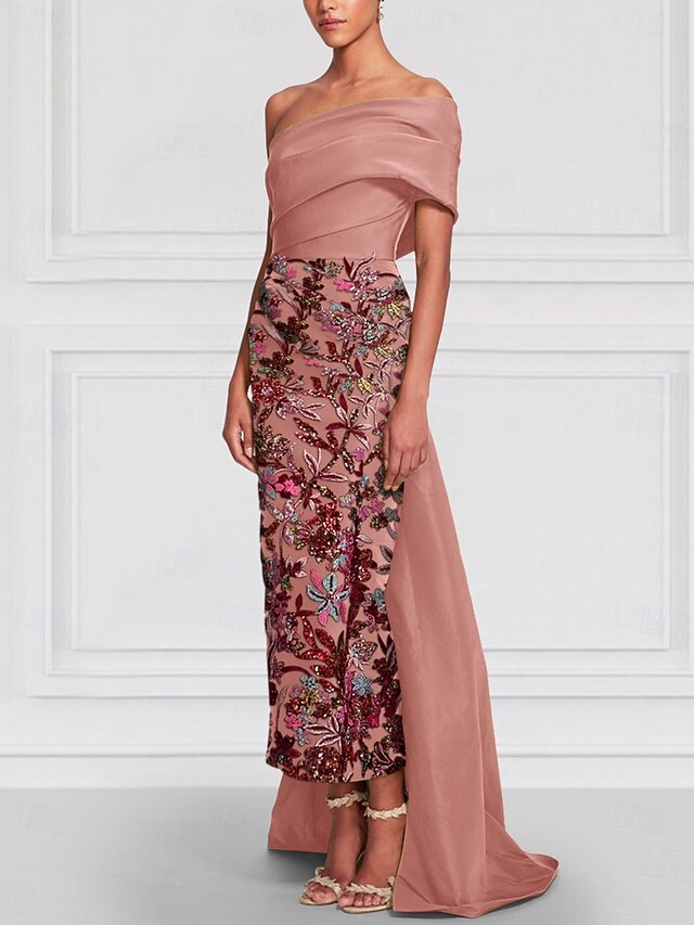 Floral Embroidered Mesh Long Sleeve Column Gown, 8030 main image 0