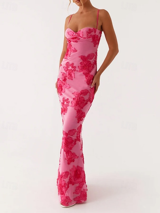  Abiti da ballo a sirena  tromba in rosa caldo abiti corsetto abito formale per nozze lungo fino al pavimento con spalline regolabili scollo a cuore pizzo senza schiena con applicazioni ricamate abito