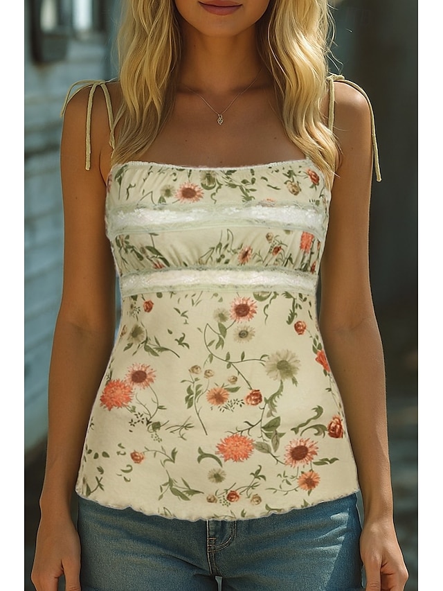  Damen Boho-Hemd Bluse Blume Modern Boho Ärmellos Träger Normale Oberteile Täglich Ferien Druck Aprikose Sommer