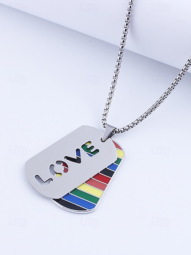  Colar masculino LGBTQIA+ com estampa de arco-íris e recortes do orgulho - corrente com pingente de aço inoxidável, joia festiva ousada para o mês do orgulho, desfiles LGBTQIA+ e expressão cotidiana