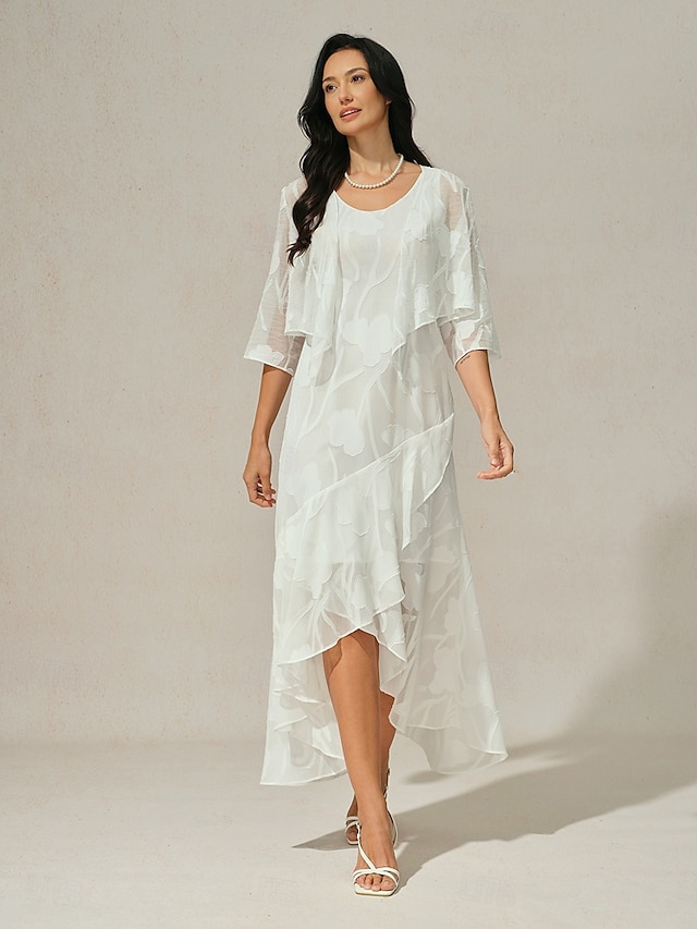  Dames Maxi-jurk Jurk met ruches Elegant Bruiloft Bruiloft gast Avond Feest Normale pasvorm Bloemig Mouwloos U-hals Wit Zomer Lente