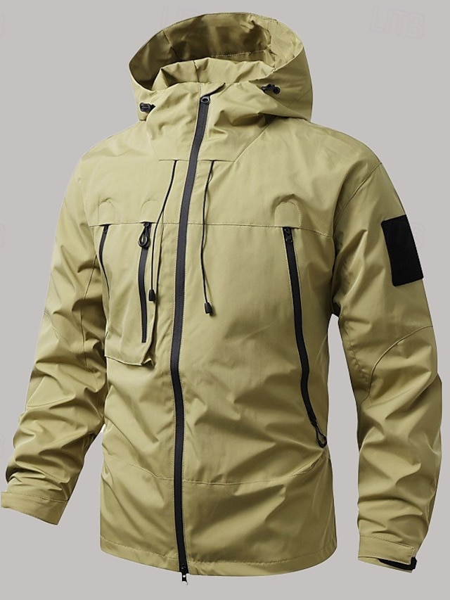 Homens Jaqueta Softshell Jaqueta de Transição Para Noite Prova-de-Água Bolsos Todas as Estações Tecido Ao ar livre Com Capuz Padrão Preto Branco Roxo Verde Café Casaco