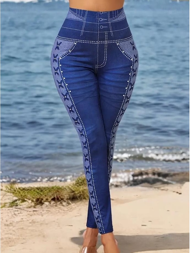  Pantaloni leggings pentru femei 3D Print Vacanță Modă Casual Lungime întreagă Talie înaltă Grafic Abstract Imprimare Respirabil Moale Elastic Vacanță Casual Zilnic Albastru Robin Egg Vară Primăvară