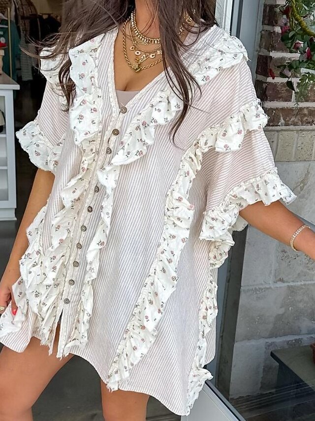 Women's Mini Dress Casual Dress Floral Dress Classic Modern Daily Weekend Regular Fit Flower Short Sleeve V Neck White Summer4