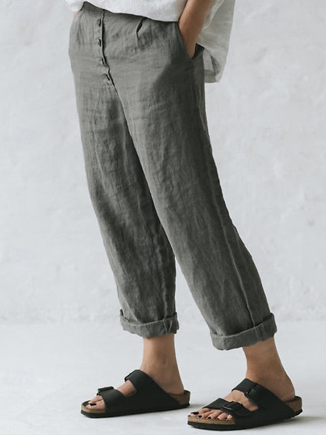  Mujer Pantalones de lino y algodón pantalones Ropa de calle Casual Longitud total Cintura Media Plano Bolsillo Cintura elástica Al Aire Libre Cómodo Vacaciones Fin de semana Negro Gris oscuro Azul