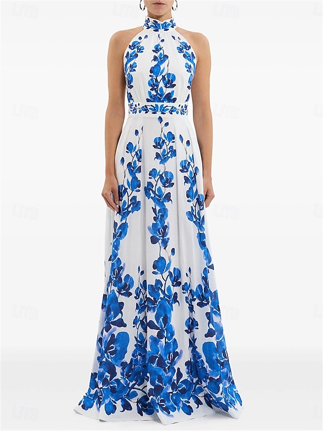  A-Line Quinceanera Dresses Elegant Dress Wedding Wedding Guest Floor Length Sleeveless Halter Neck Chiffon Backless with Floral Print Wedding Guest Dress
