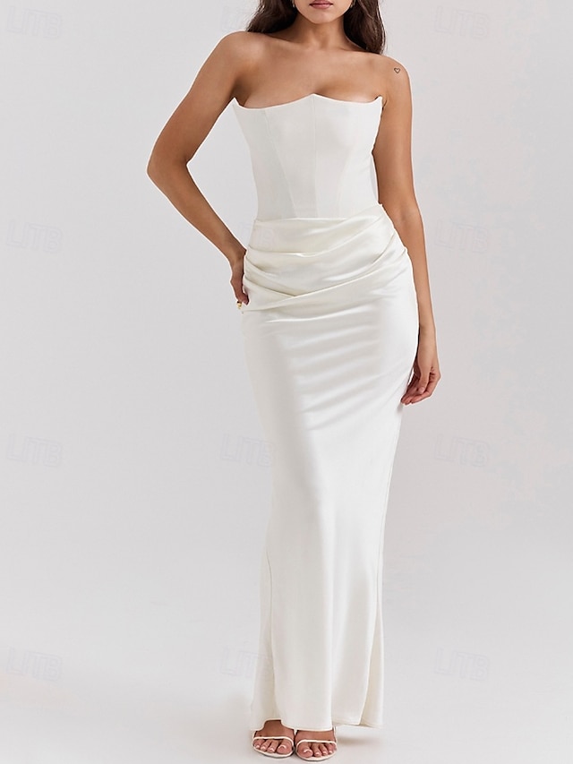  Femmes Robe Longue Maxi Robe Robe Blanche Robe de remise des diplômes Robe de Bal Robe de Soirée Élégant Mode Soirée Occasion Spéciale Coupe régulière Uni Sans manches Sans bretelles Noir Blanche