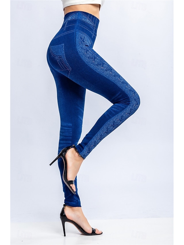  Kvinnors leggings byxor 3D tryck chinos semester vintage streetwear hel längd hög midja grafisk tryck bekväm mjuk komfortabel stretchig utomhus gata svart blå sommar slim fit